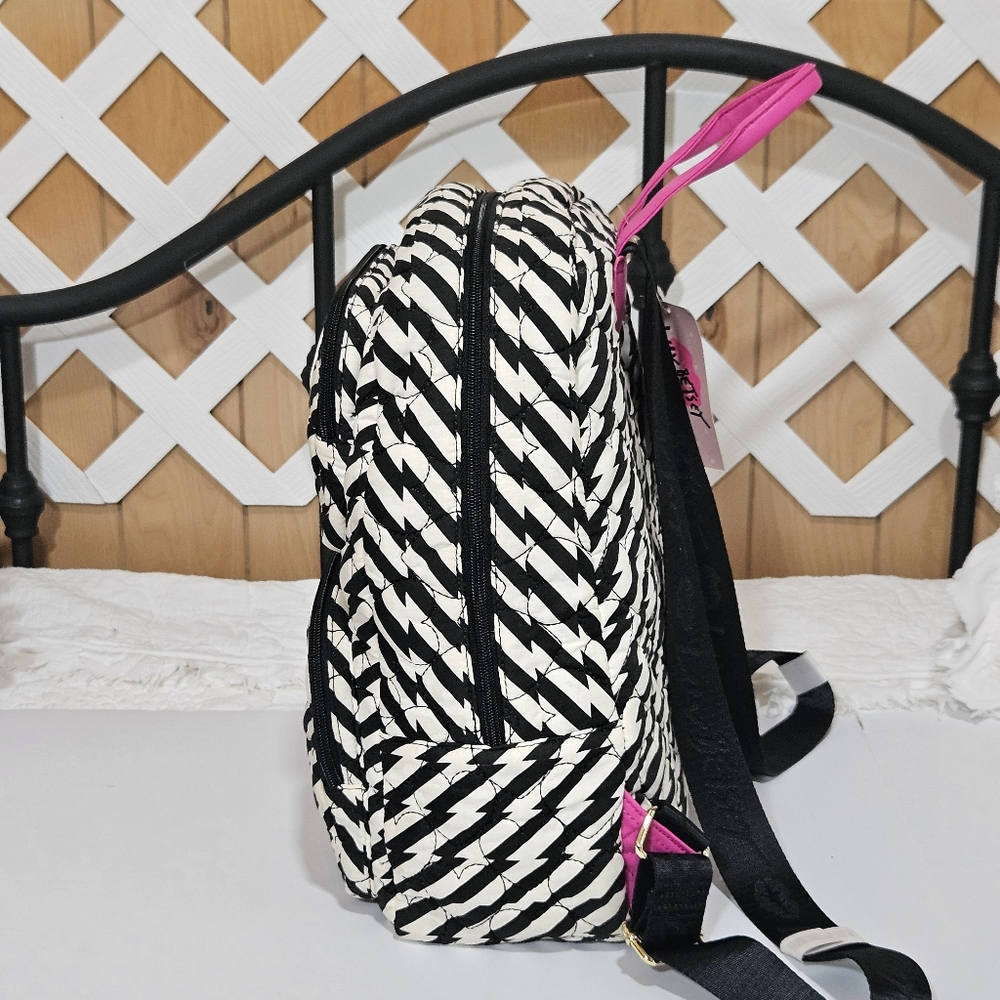 LUV BETSEY JOHNSON Backpack Black/White Stripe, Pink Trim, Funny Face - Picture 11 of 12